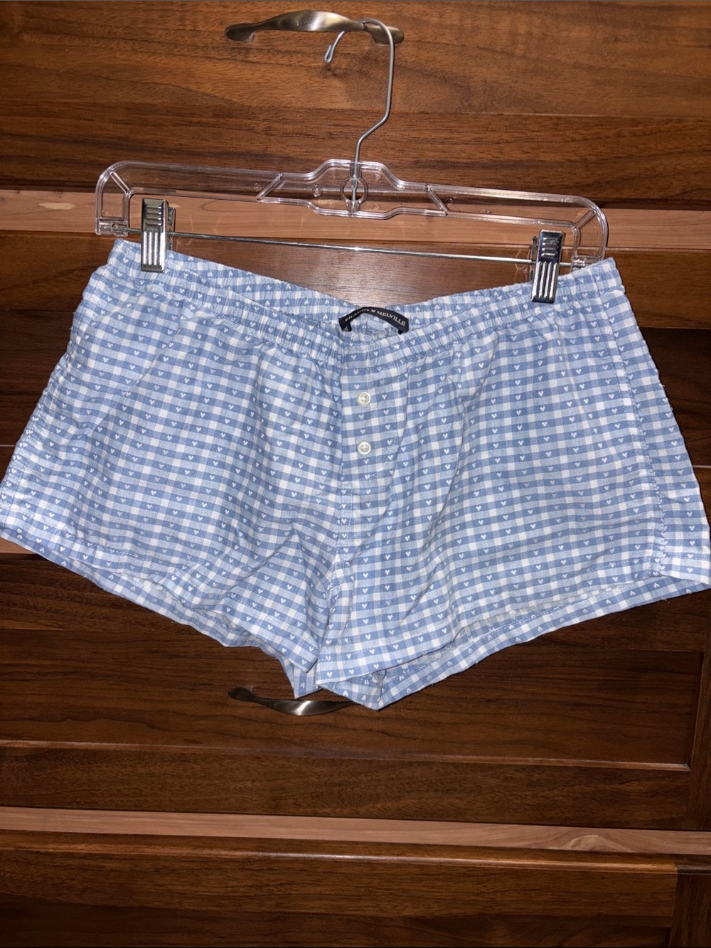 Brandy Melville Blue Checkered & Hearts Cotton Shorts